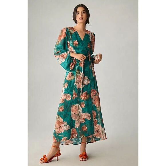 XXS Anthropologie Hutch V-neck Textured Long Sleeve Maxi Wrap Dress - Picture 13 of 13